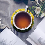 Yellow Tulip Print Leather Coaster Set