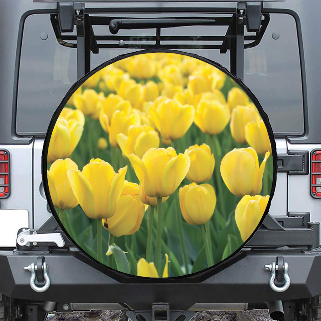 Yellow Tulip Print Leather Spare Tire Cover