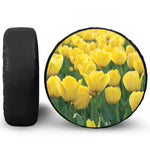 Yellow Tulip Print Leather Spare Tire Cover