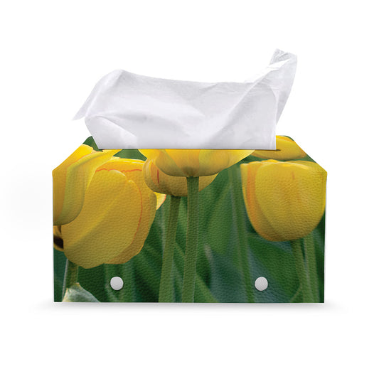 Yellow Tulip Print Leather Tissue Box Cover