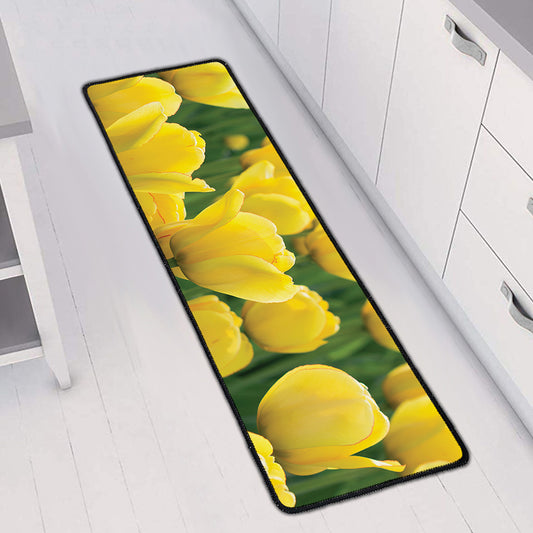 Yellow Tulip Print Long Kitchen Mat