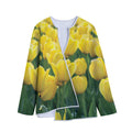 Yellow Tulip Print Long Sleeve Short Coat