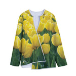 Yellow Tulip Print Long Sleeve Short Coat