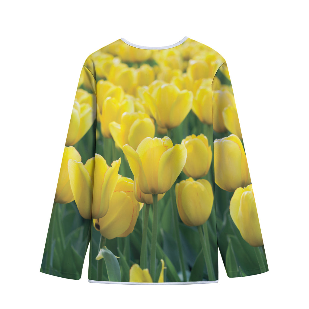 Yellow Tulip Print Long Sleeve Short Coat