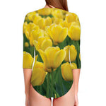 Yellow Tulip Print Long Sleeve Swimsuit