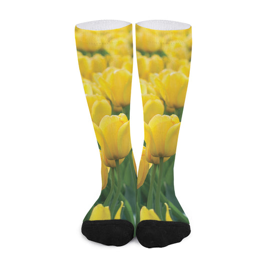 Yellow Tulip Print Long Socks