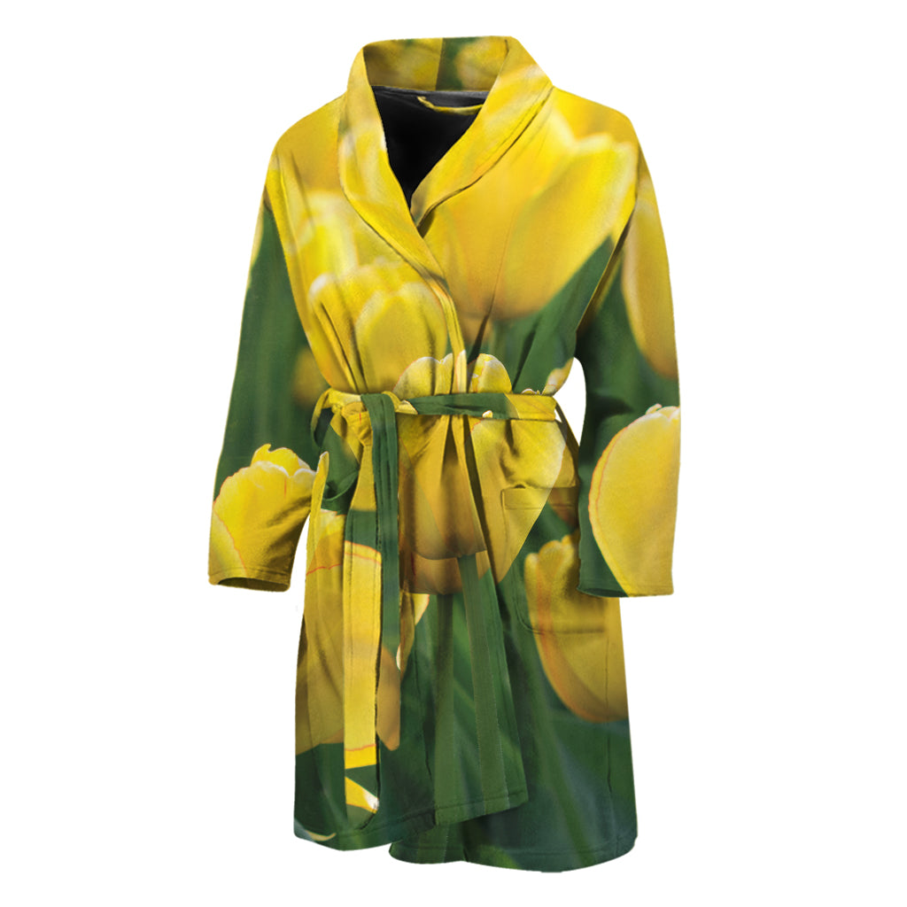 Yellow Tulip Print Men's Bathrobe