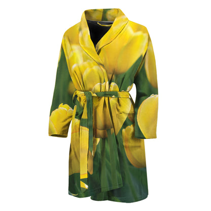 Yellow Tulip Print Men's Bathrobe