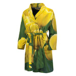 Yellow Tulip Print Men's Bathrobe
