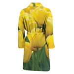 Yellow Tulip Print Men's Bathrobe