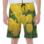 Yellow Tulip Print Men's Beach Shorts