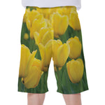 Yellow Tulip Print Men's Beach Shorts