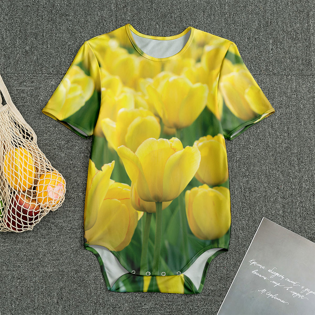 Yellow Tulip Print Men's Bodysuit