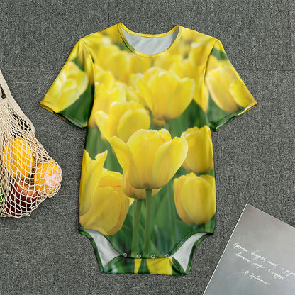 Yellow Tulip Print Men's Bodysuit