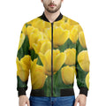 Yellow Tulip Print Men's Bomber Jacket
