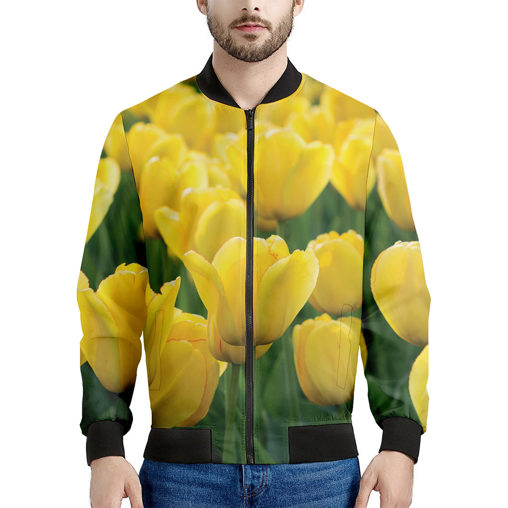 Yellow Tulip Print Men's Bomber Jacket