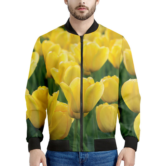 Yellow Tulip Print Men's Bomber Jacket