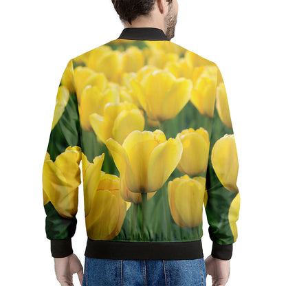 Yellow Tulip Print Men's Bomber Jacket