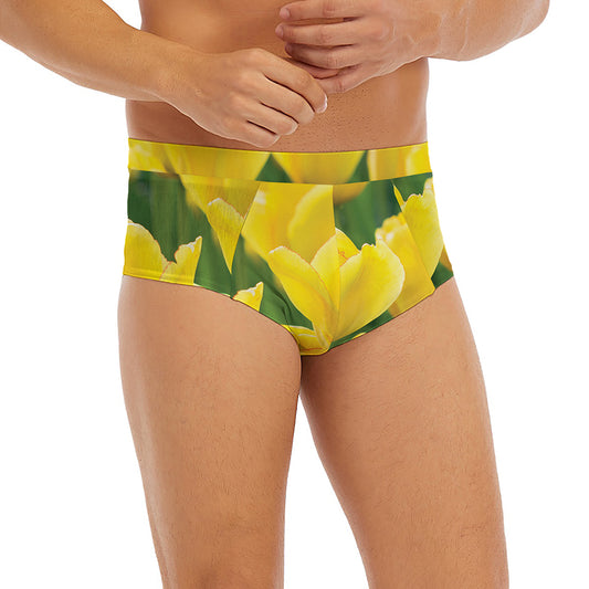 Yellow Tulip Print Men's Briefs