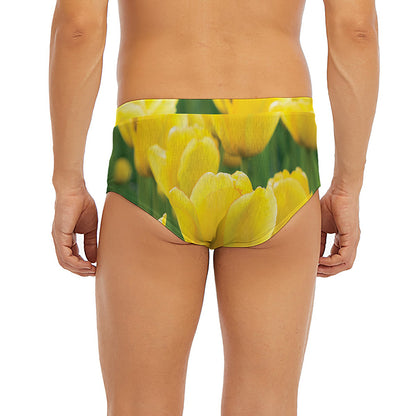 Yellow Tulip Print Men's Briefs