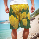 Yellow Tulip Print Men's Cargo Shorts