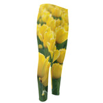 Yellow Tulip Print Men's Compression Pants