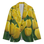 Yellow Tulip Print Men's Cotton Blazer