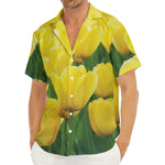 Yellow Tulip Print Men's Deep V-Neck Shirt