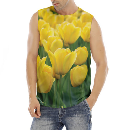 Yellow Tulip Print Men's Fitness Tank Top