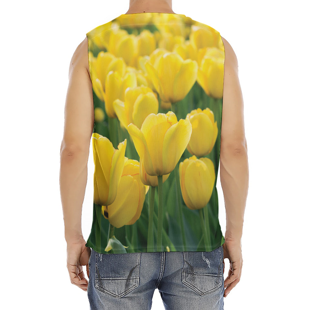Yellow Tulip Print Men's Fitness Tank Top