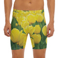 Yellow Tulip Print Men's Long Boxer Briefs
