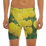 Yellow Tulip Print Men's Long Boxer Briefs