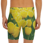 Yellow Tulip Print Men's Long Boxer Briefs