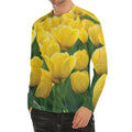 Yellow Tulip Print Men's Long Sleeve Rash Guard