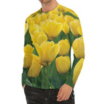 Yellow Tulip Print Men's Long Sleeve Rash Guard