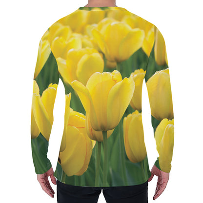 Yellow Tulip Print Men's Long Sleeve T-Shirt