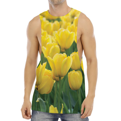Yellow Tulip Print Men's Muscle Tank Top