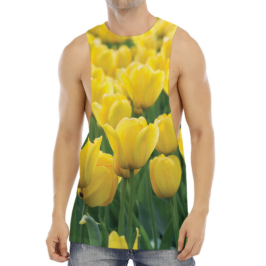Yellow Tulip Print Men's Muscle Tank Top