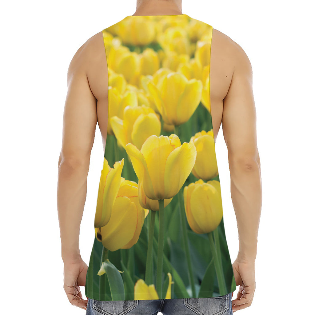 Yellow Tulip Print Men's Muscle Tank Top