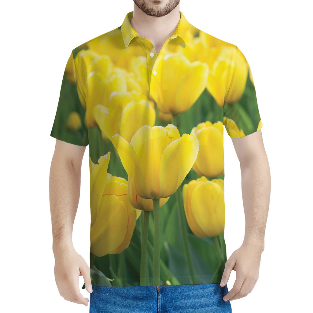 Yellow Tulip Print Men's Polo Shirt
