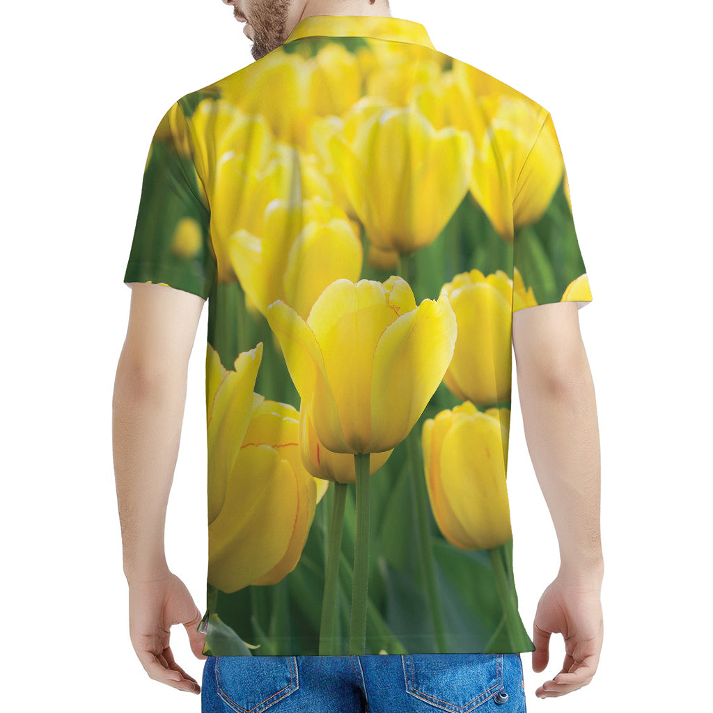 Yellow Tulip Print Men's Polo Shirt