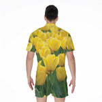 Yellow Tulip Print Men's Rompers