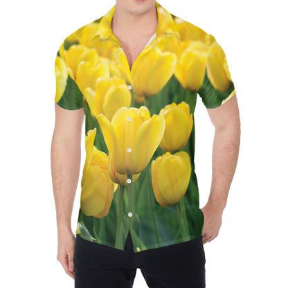 Yellow Tulip Print Men's Shirt