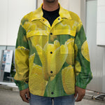 Yellow Tulip Print Men's Shirt Jacket