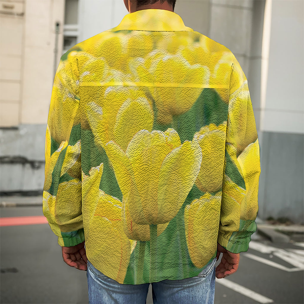 Yellow Tulip Print Men's Shirt Jacket
