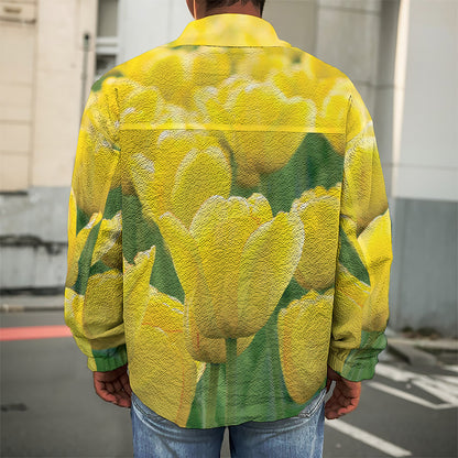 Yellow Tulip Print Men's Shirt Jacket