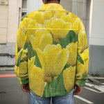 Yellow Tulip Print Men's Shirt Jacket