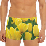 Yellow Tulip Print Men's Short Boxer Briefs