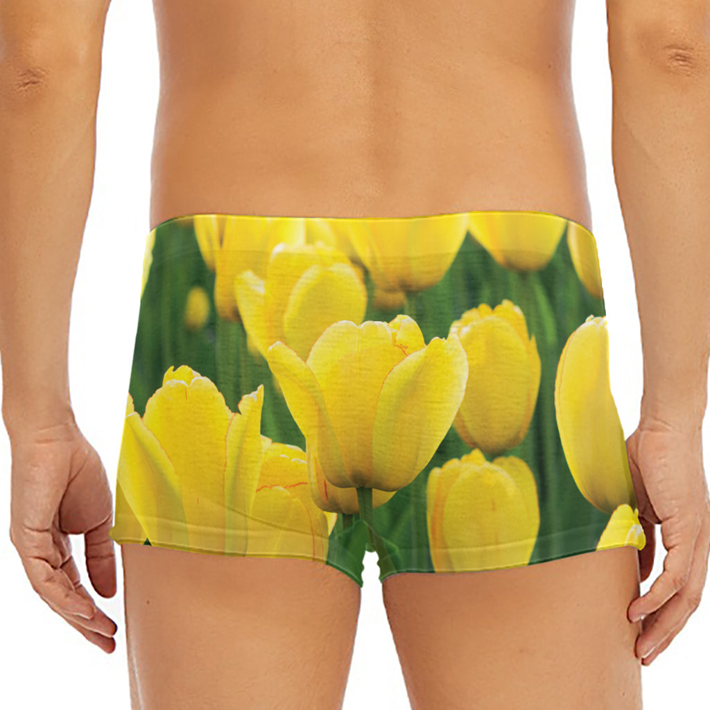 Yellow Tulip Print Men's Short Boxer Briefs