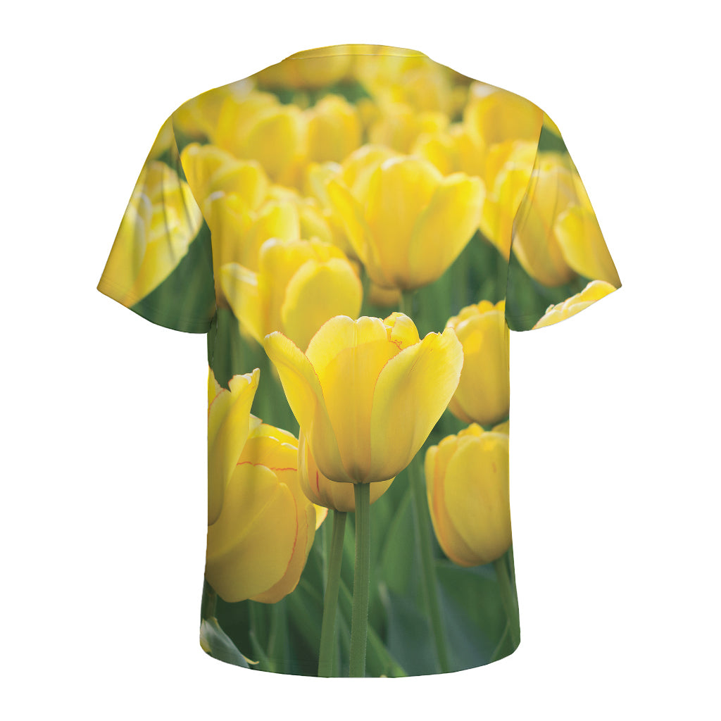 Yellow Tulip Print Men's Sports T-Shirt